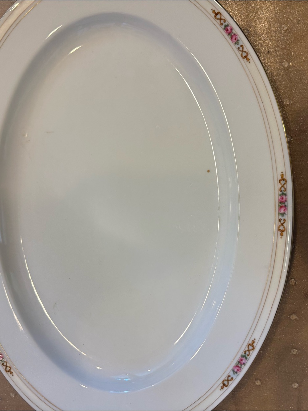 Noritake White Porcelain Oval Platter with Pink Rose and Gold Trim